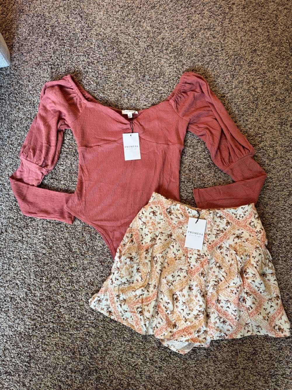 Promesa Dusty Rose Smocked Bodysuit with Cream Paisley Print Shorts